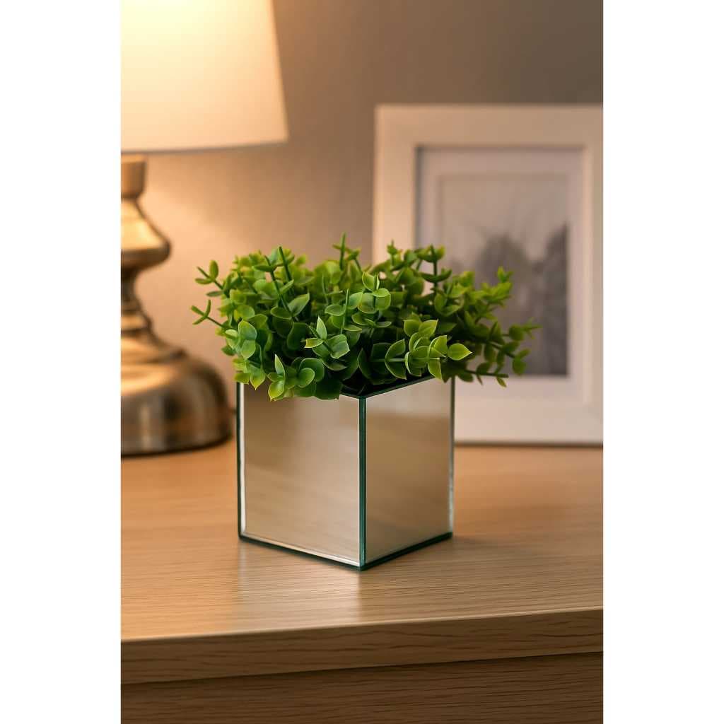 Vaso Vidro Espelhado + Planta Eucalipto Enfeite Decoração