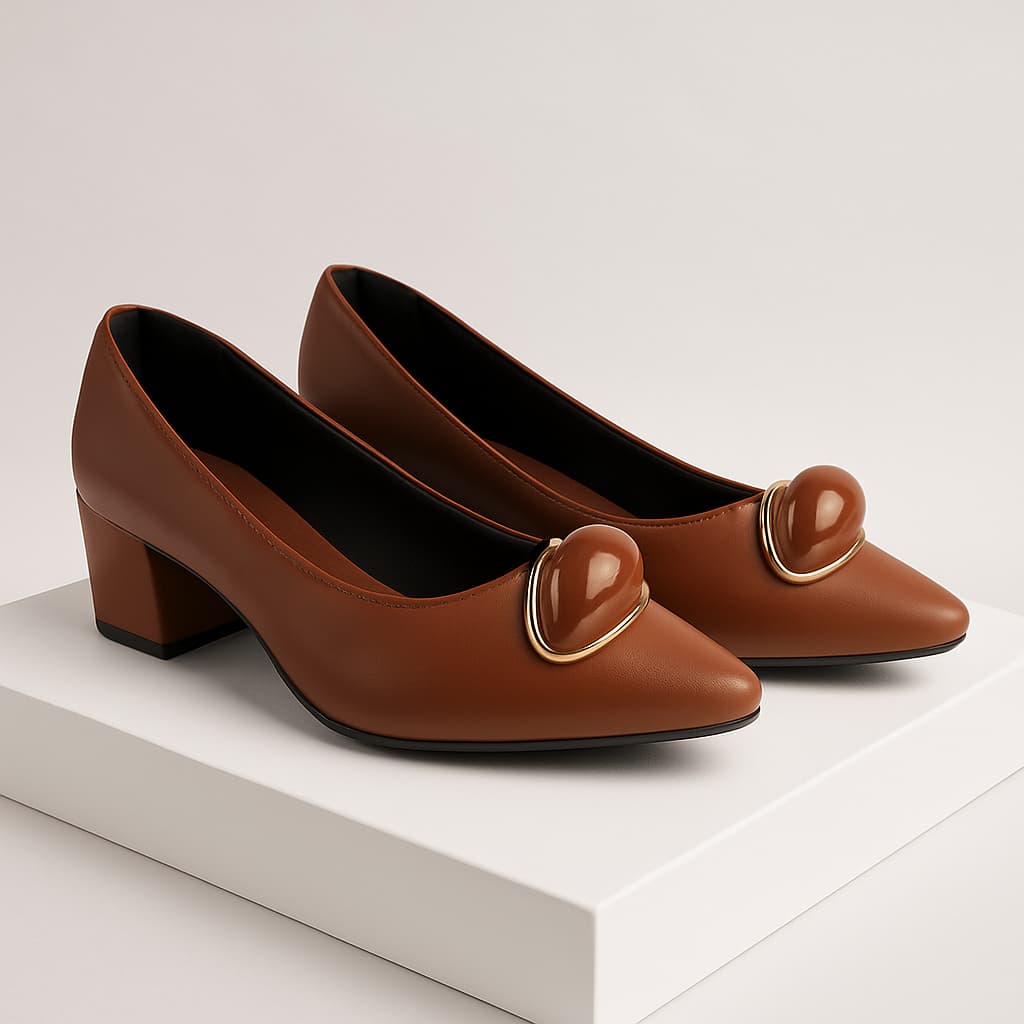 Scarpin Feminino Salto Bloco Enfeite Lesma ABS Metalizado Elegante Formal Casual Moderno Hope Shoes