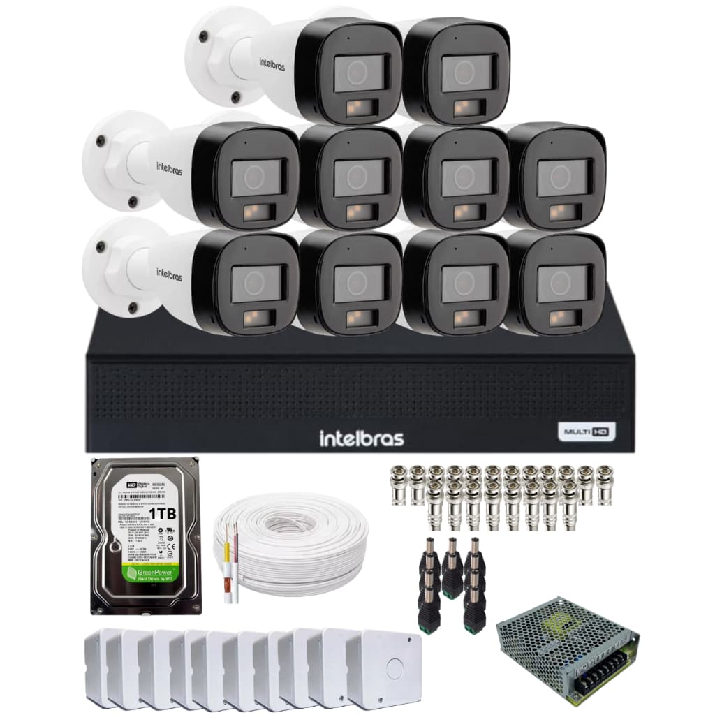 Kit 10 Cam Intelbras F. Color 3220fc+ Audio Dvr 16ch, Hd 1tb