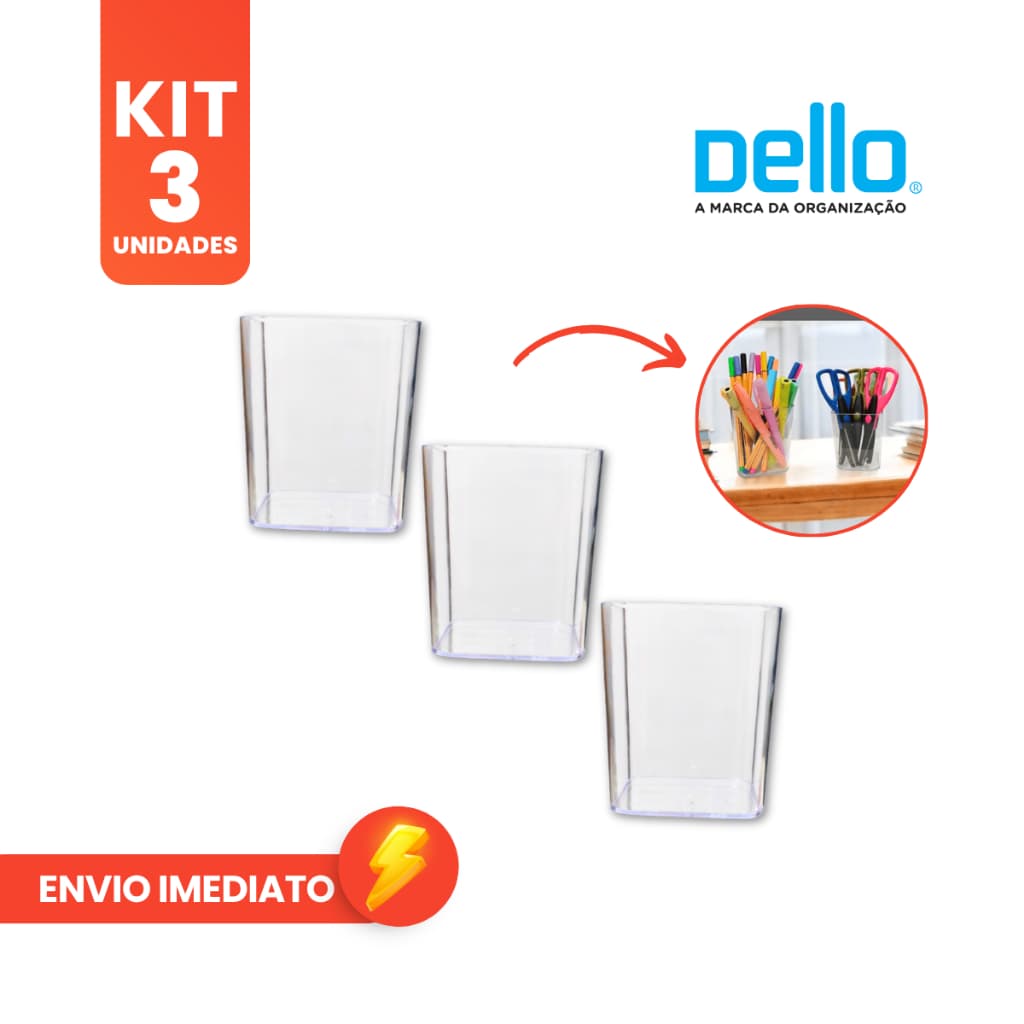 Kit com 3 Porta Objetos Cristal Organizador De Mesa