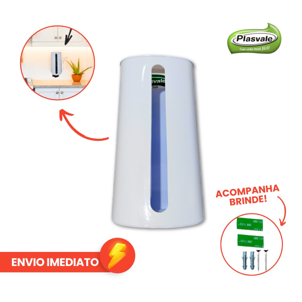 Porta Sacola Puxa Saco de Parede Dispenser Plástico Branco