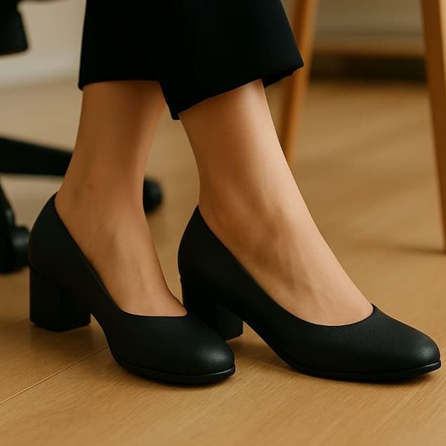 Scarpin Feminino Confortável Preto Salto Médio Elegante p/ Trabalho e Dia a Dia Ref: 070