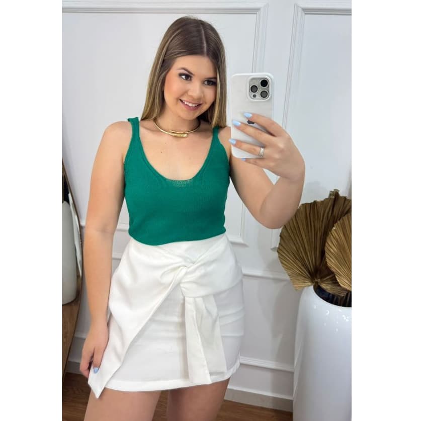 Colete Regata Tricot Luna Básica Feminina Blusa Decote V Com Alças Finas  Verão Charmilly Tricot