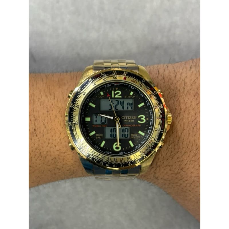 Relógio Masculino Pulseira De Aço 3 Janelas Led Analógico-Digital Florescente No Escuro