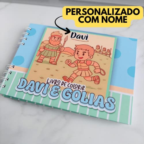 Livro de Colorir Personalizado com Nome | Livro de colorir Davi e Golias | Colorir | Caderno de colorir Cristão
