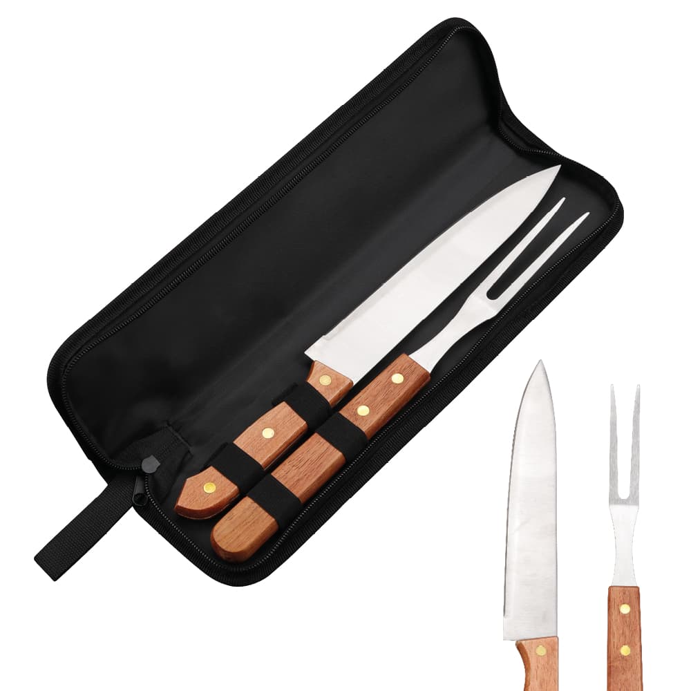 Kit Churrasco 3 Peças Aço Inox e Estojo Resistente Conjunto para corte Grillrelax