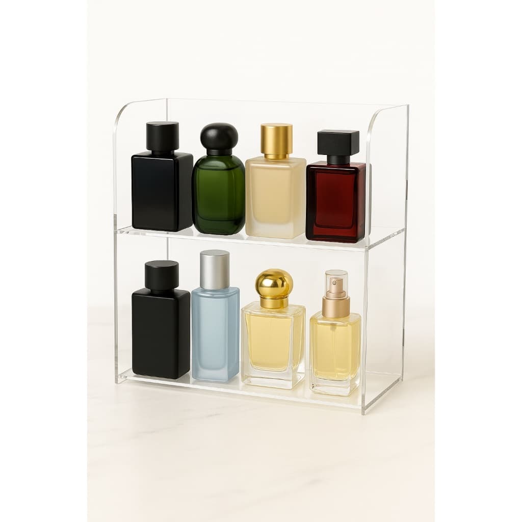 Expositor de Perfumes Cosméticos 2 Andares Multiuso Organizador Prateleira Diamante Acrílico Porta Maquiagem Beleza