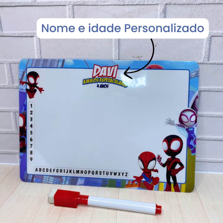 Lousa mágica Homem aranha (Spidey e seus amigos espetaculares) personalizada com plastificação rígida (175 Mícrons)