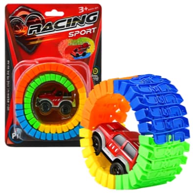 🚗💨 Carrinho com Luz de LED + Pista Flexível 70cm ✨ Brinquedo Infantil 3+ Anos