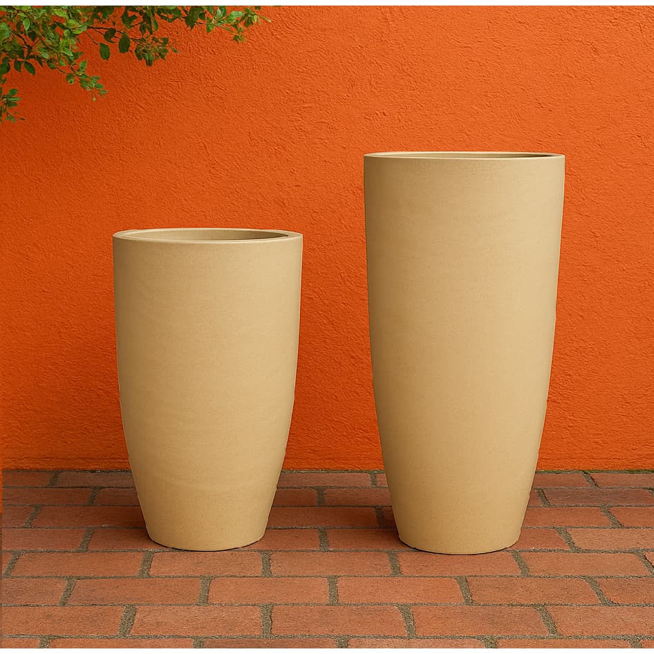 Kit Vasos Planta Sala Coluna Ibiza Cone M e G Decorativo Liso Marmorizado Luxo Resistente