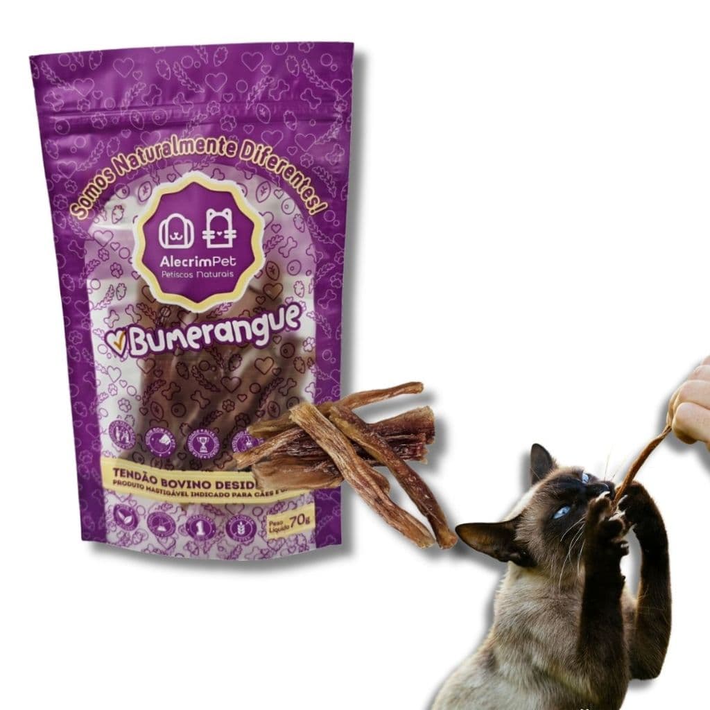 Tendão Bovino Mordedor 100% Natural Para Cães Bumerangue 60g AlecrimPet