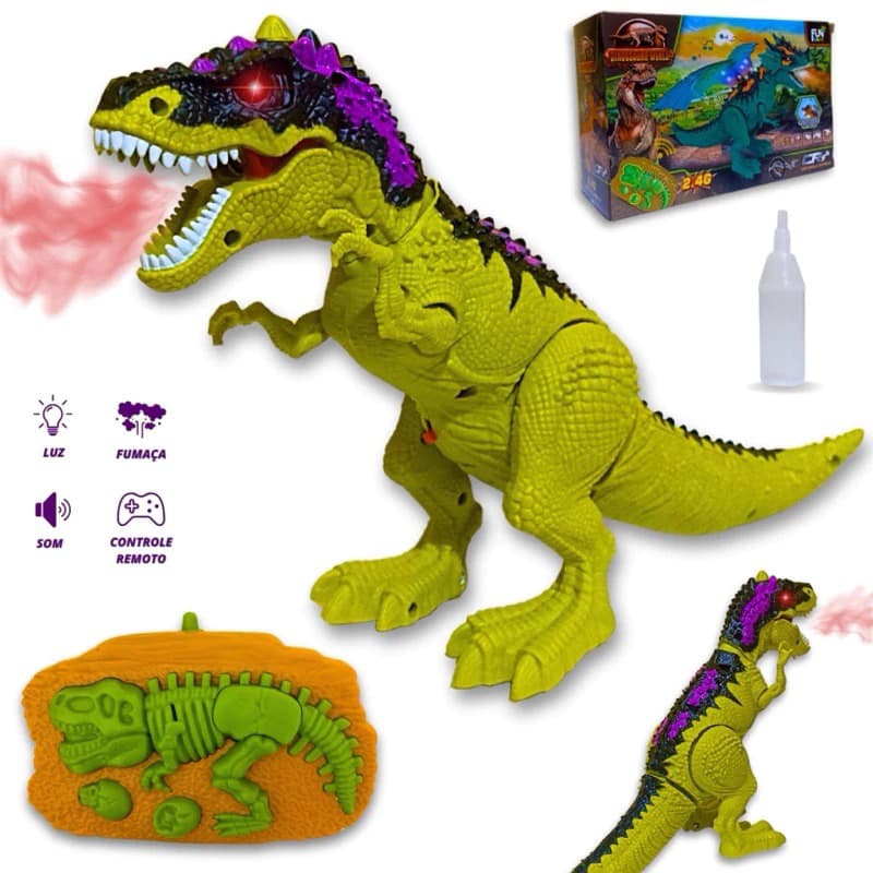 Dinossauro Dino Menino Solta Fumaça E Anda Com Controle Remoto Luz E Som