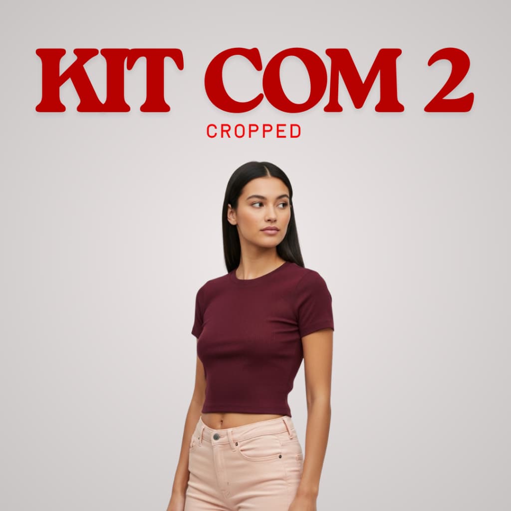 Kit 2 Cropped Canelado Manga Curta | Blusinha Feminina Top Básico