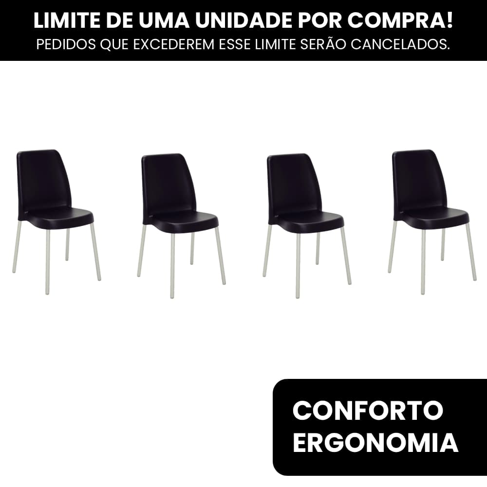 Kit 4 Cadeiras Tramontina Vanda Preta Com Pernas de Alumínio Lanchonete Restaurante Resistente