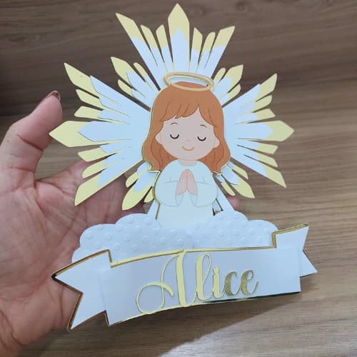 Topo de bolo  Batizado menina, personalizado com nome 3D | Batizado | Decoração Batizado |Primeira Eucaristia | Crisma