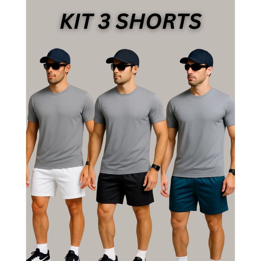 KIT 3 Bermuda Calção Short Masculina Casual Confortável para Academia Futebol Caminhada e Dia a Dia