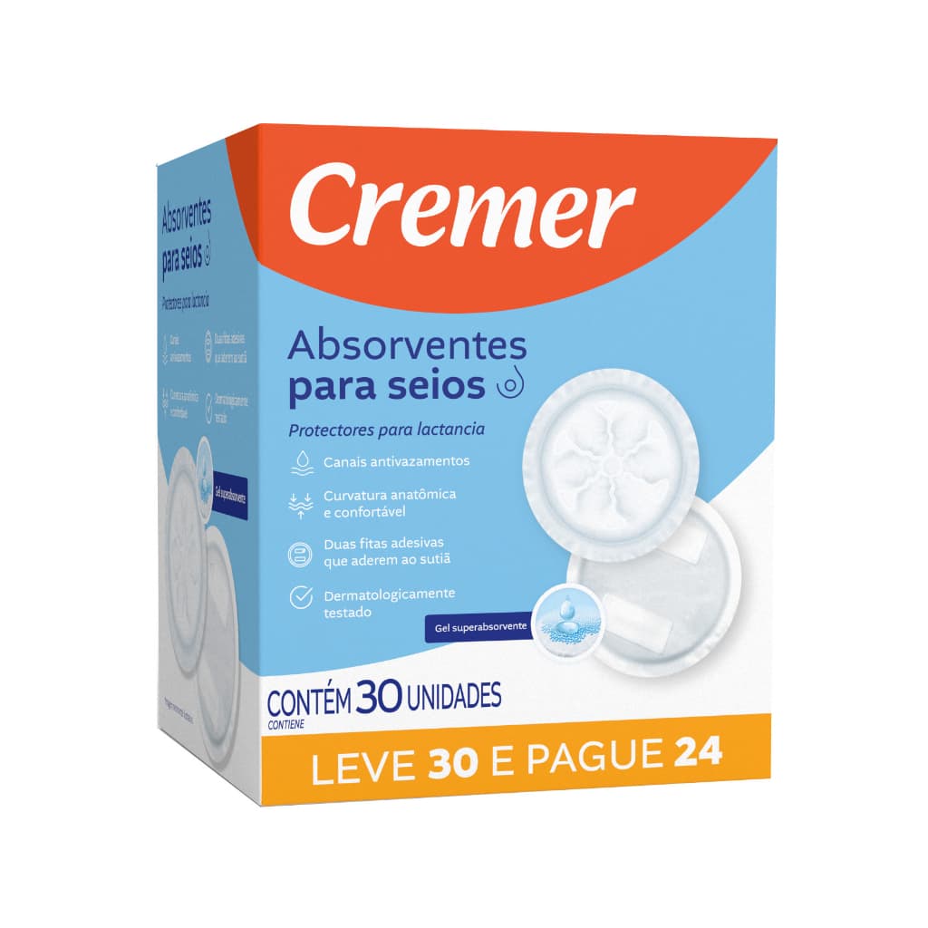 Absorventes Para Seios Promocional Leve 30 pague 24 Cremer