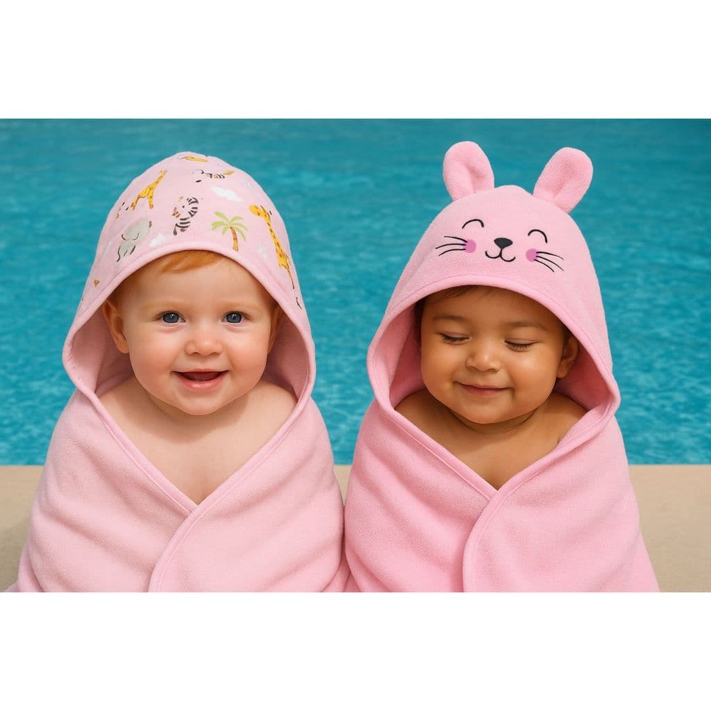 Kit com 2 Toalhas de Banho Bebe Menina Menino Forrada Com Fralda e Capuz Bordado100% Algodao