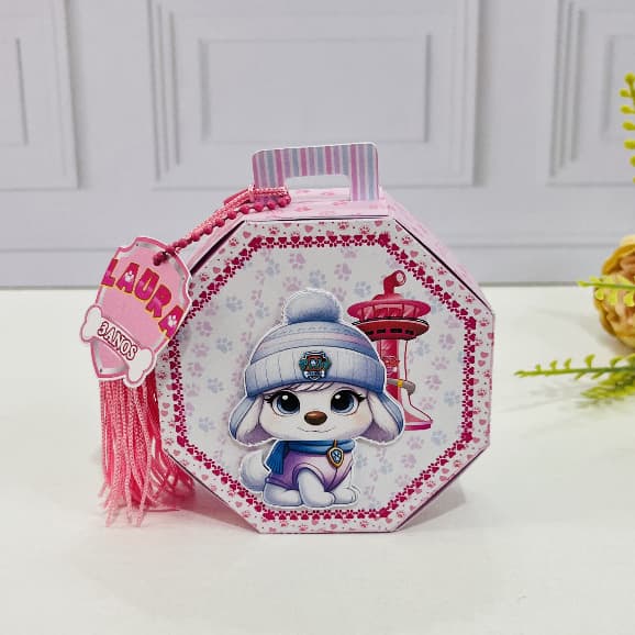 Caixa Octagonal Patrulha Canina Rosa Aquarela - Lembrancinha Personalizada Festa Aniversário Infanti