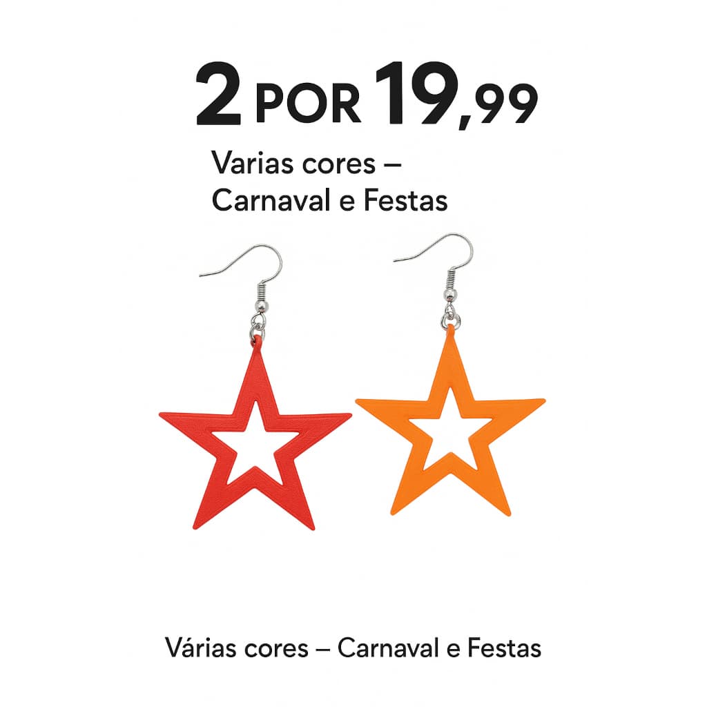 Brinco Estrela 3D – Promoção 2 por R 19,99 – Várias Cores Carnaval e Festas