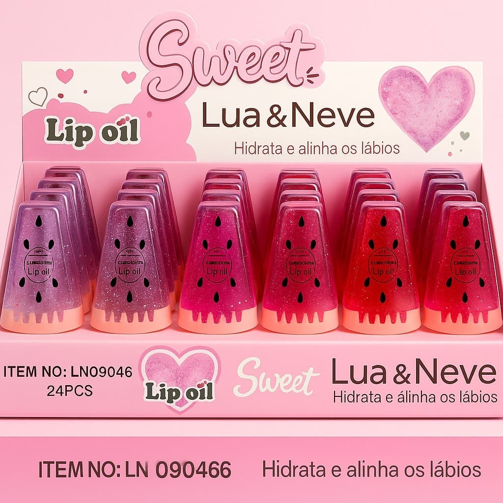 Lip Oil Sweet Lua & Neve – Hidratação e Brilho Labial com Efeito Glitter
