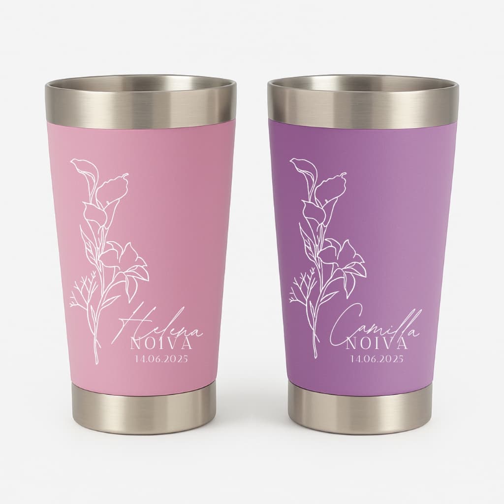 Kit 2 Copos Térmicos com Personalização a Laser Presente Madrinha e Padrinho Casamento