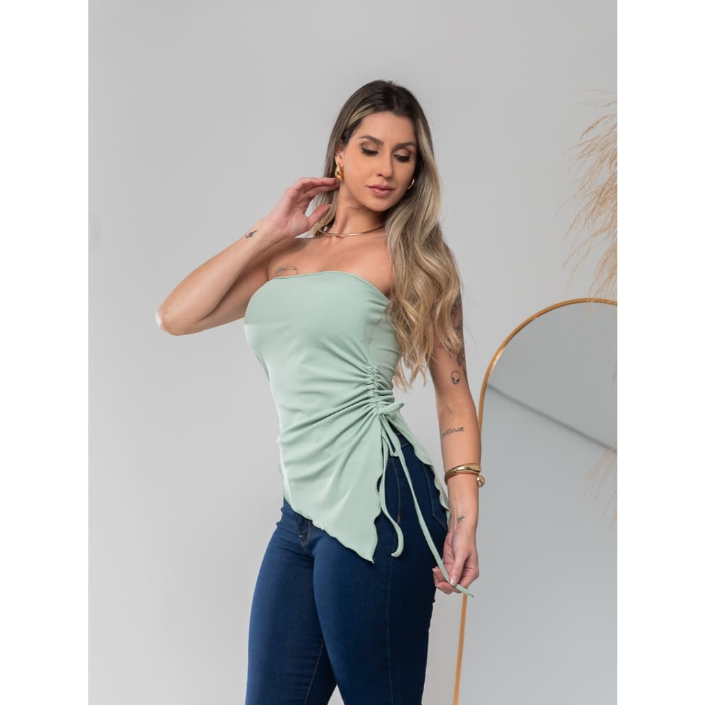 Blusa Tomara Que Caia Assimetrica Canelada Com Bojo Linha Premium