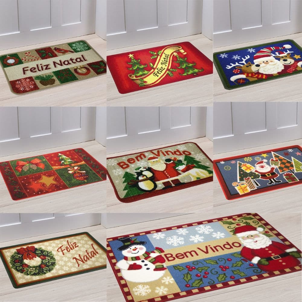 Tapete Capacho Natalino Estampado Boucle 40x60 Porta Entrada Decoração De Natal Niazitex