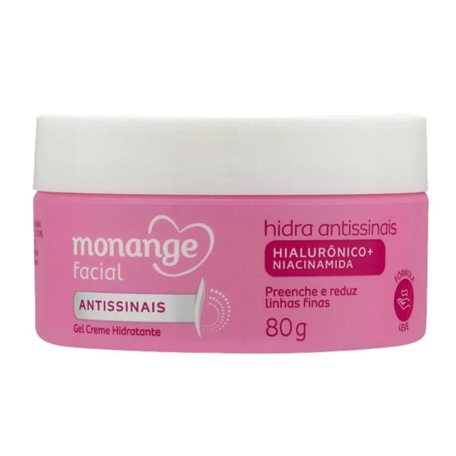 Hidratante Facial Monange Hidra Antissinais 80g Gel Creme com Ácido Hialuronico e Niacinamida