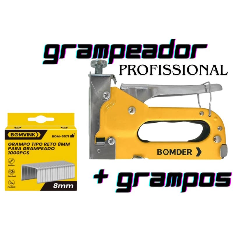 Grampeador + Grampos Brinde de Tapeceiro Profissional Manual – Alta Pressão com ajuste de força