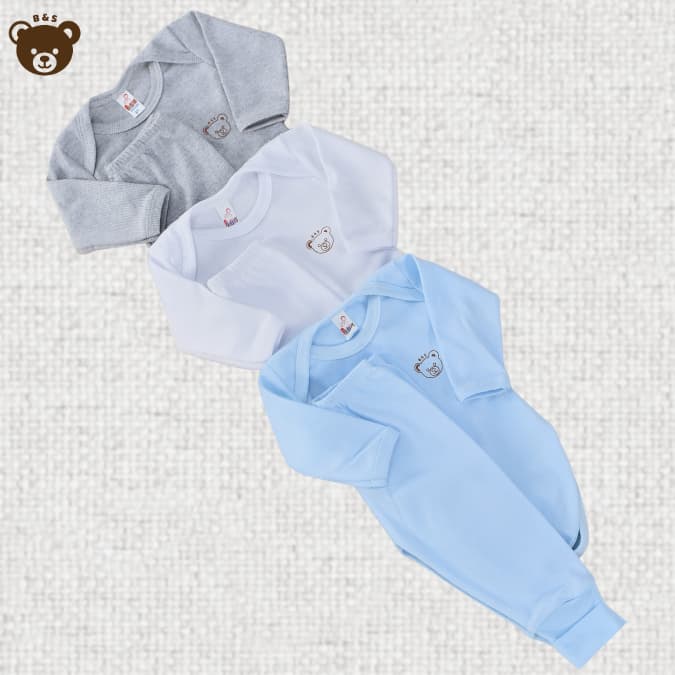 Kit 3 Conjunto Bebê Body e Calça Mijão Vira Pé Canelada Manga Longa Algodão Confortável