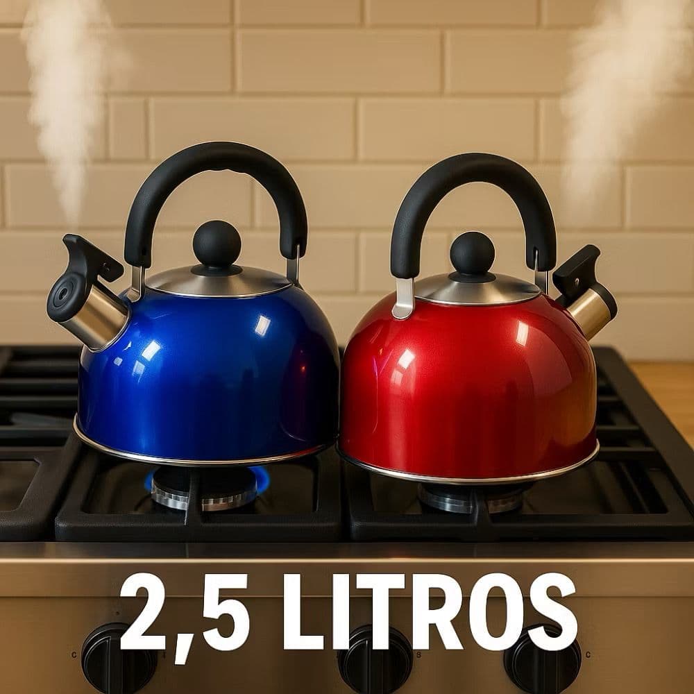 Chaleira Inox Bico com Apito 2,5L Para Fogão Gás Elétrico e Indução Ferve Rápido Moderna