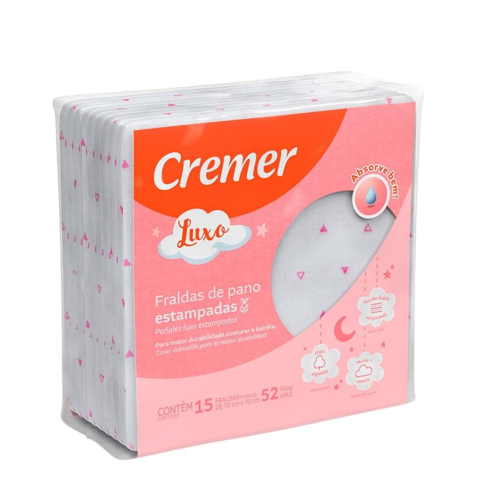 Fraldas de Pano Estampadas Luxo Rosa 15 unidades Cremer