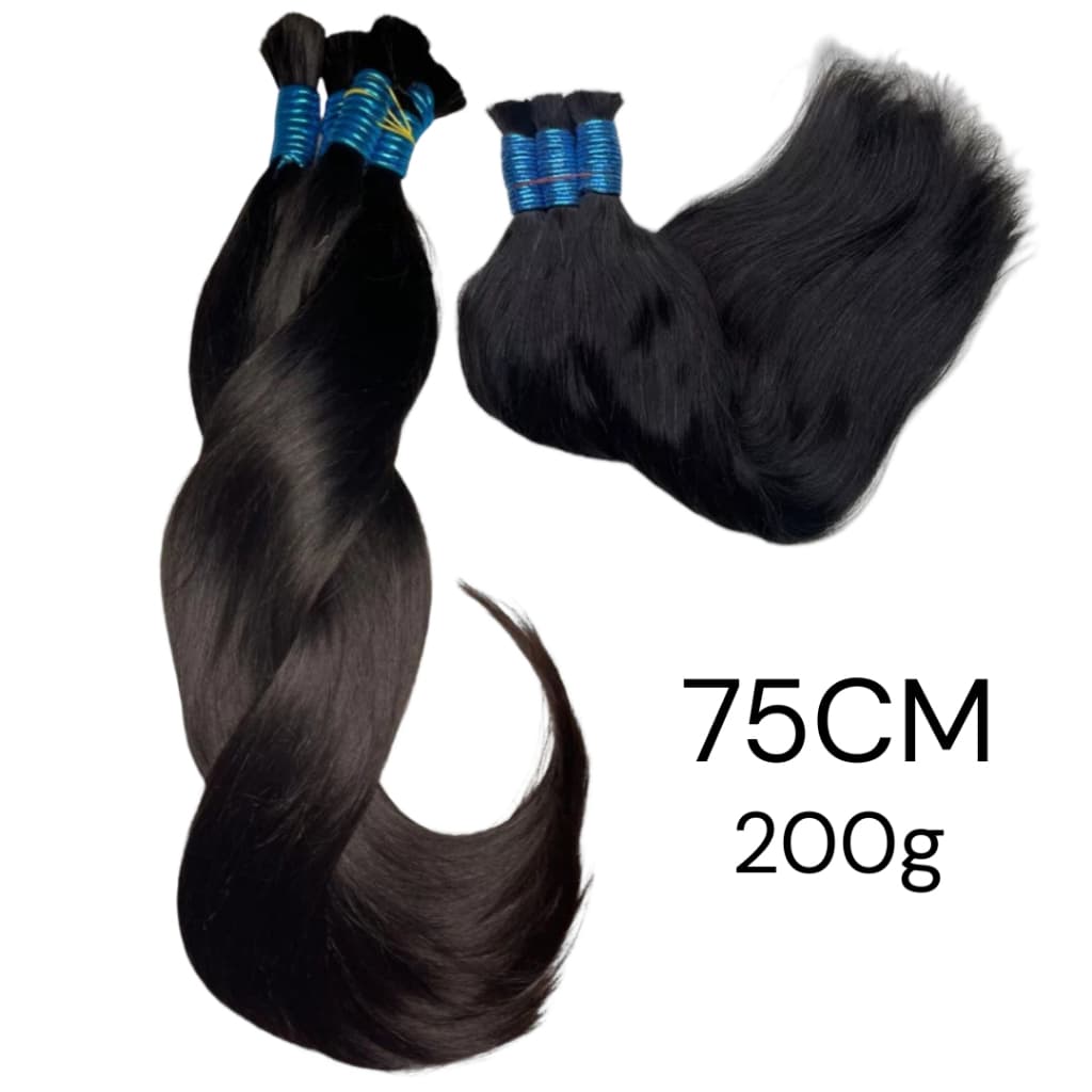 Cabelo Humano Liso Levemente Ondulado Indiano Semi Limpo Liga Azul Aplique Mega Hair 75cm 200g