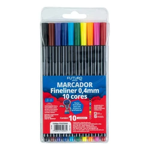 Marcador Fineliner Ponta Fina 0.4mm 10 Cores
