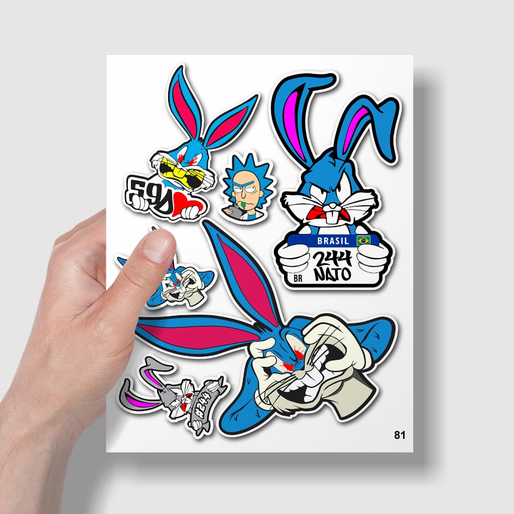 Mini Cartela Adesivos Coelho 14x19cm - 244 Pernalonga Para Moto Bike Carro
