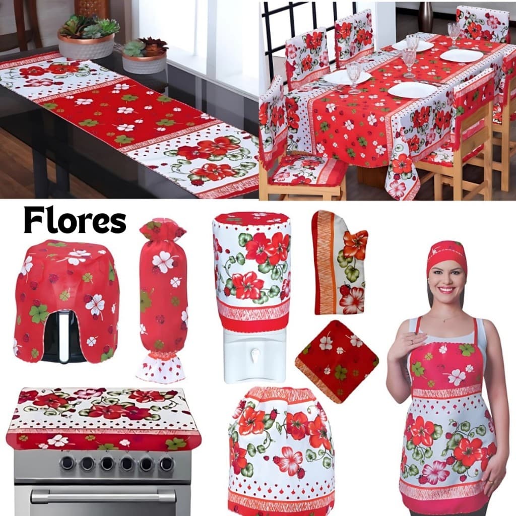 Jogo de Cozinha Estampado Flores Oxford Enxoval de Cozinha