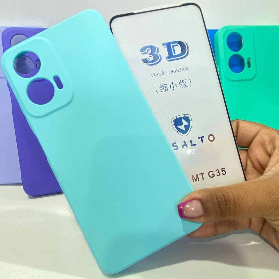 Capa G35 + Película 3D Motorola Capinha Silicone Anti-Queda Resistente
