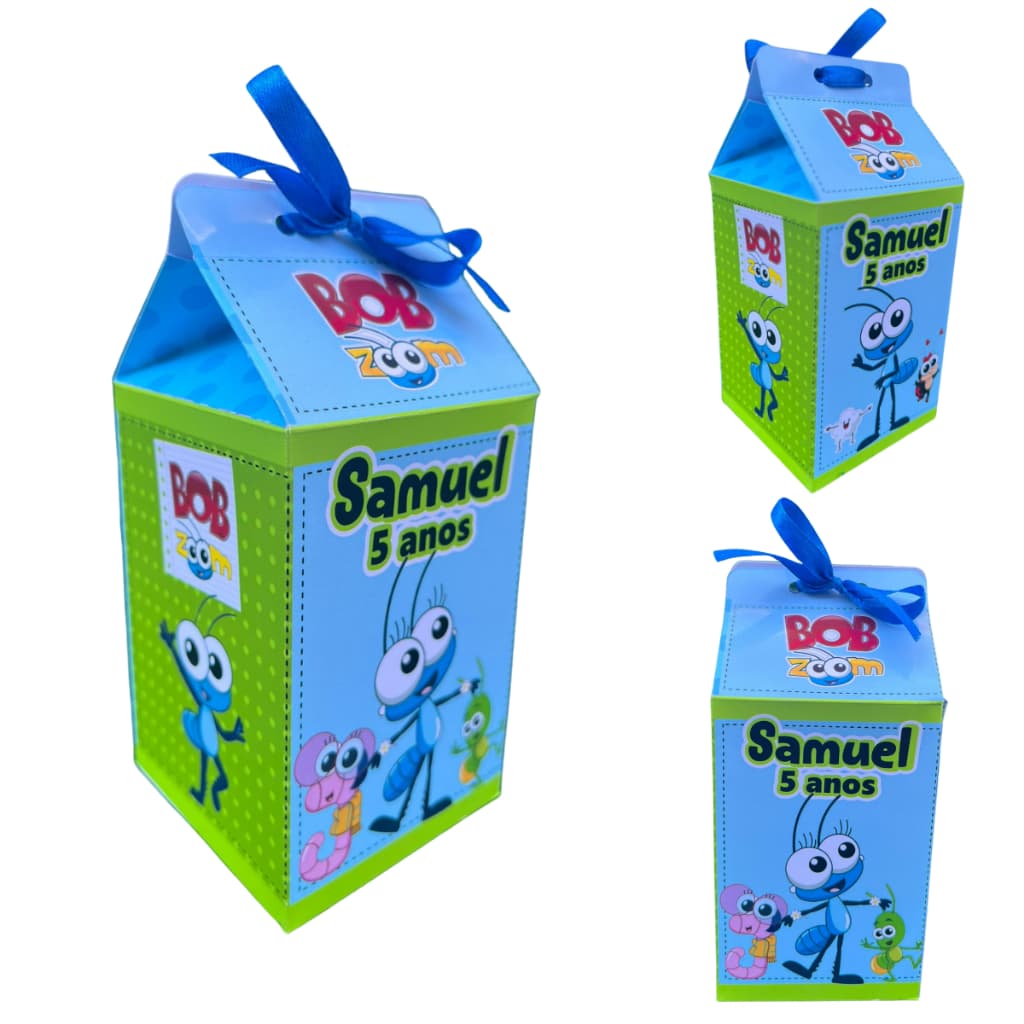Caixa Milk Bob Zoom Personalizada com Nome e Idade + Fita Cetim - BobZoom Bobzom