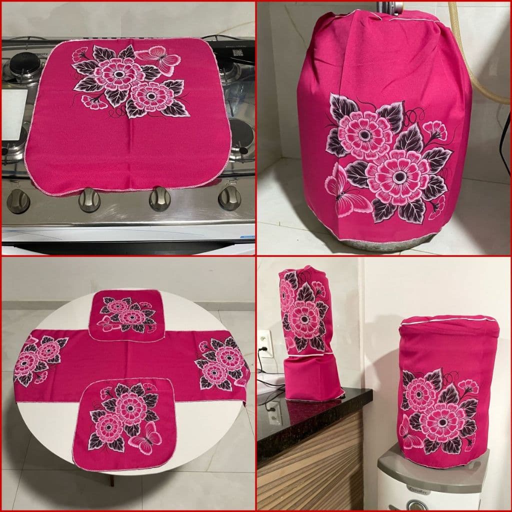 Conjunto de Cozinha Jogo C/ 7 Peças Decoração Estampado Capa Panos Protetora Elegante
