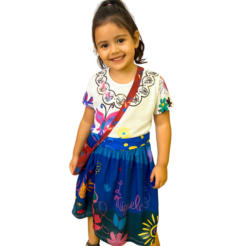 Fantasia Encanto Mirabel Infantil Vestido e Bolsa Vestido Aniversario Carnaval