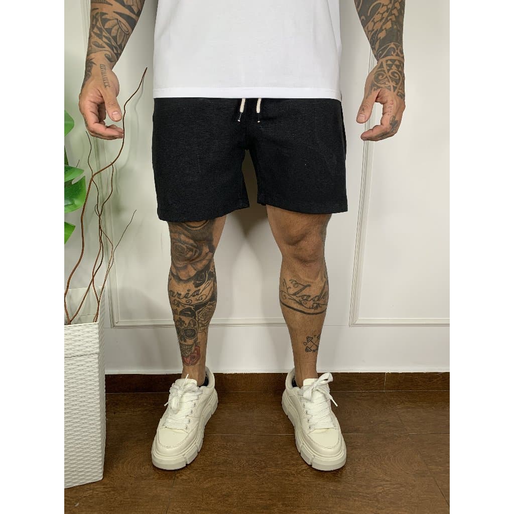 Short De Linho Masculino Básico Mauricinho Premium Lavado De Alta Qualidade Short Linho