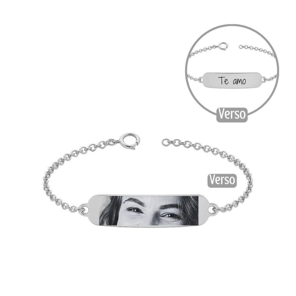 Pulseira Aço Inox Plaquinha Personalizada Gravada à Laser Fotogravação Olhar Sorriso Frase Nome