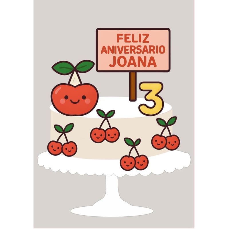 ENVIO IMEDIATO - Topo/Topper de Bolo Infantil Cereja - Personalizável com nome e idade