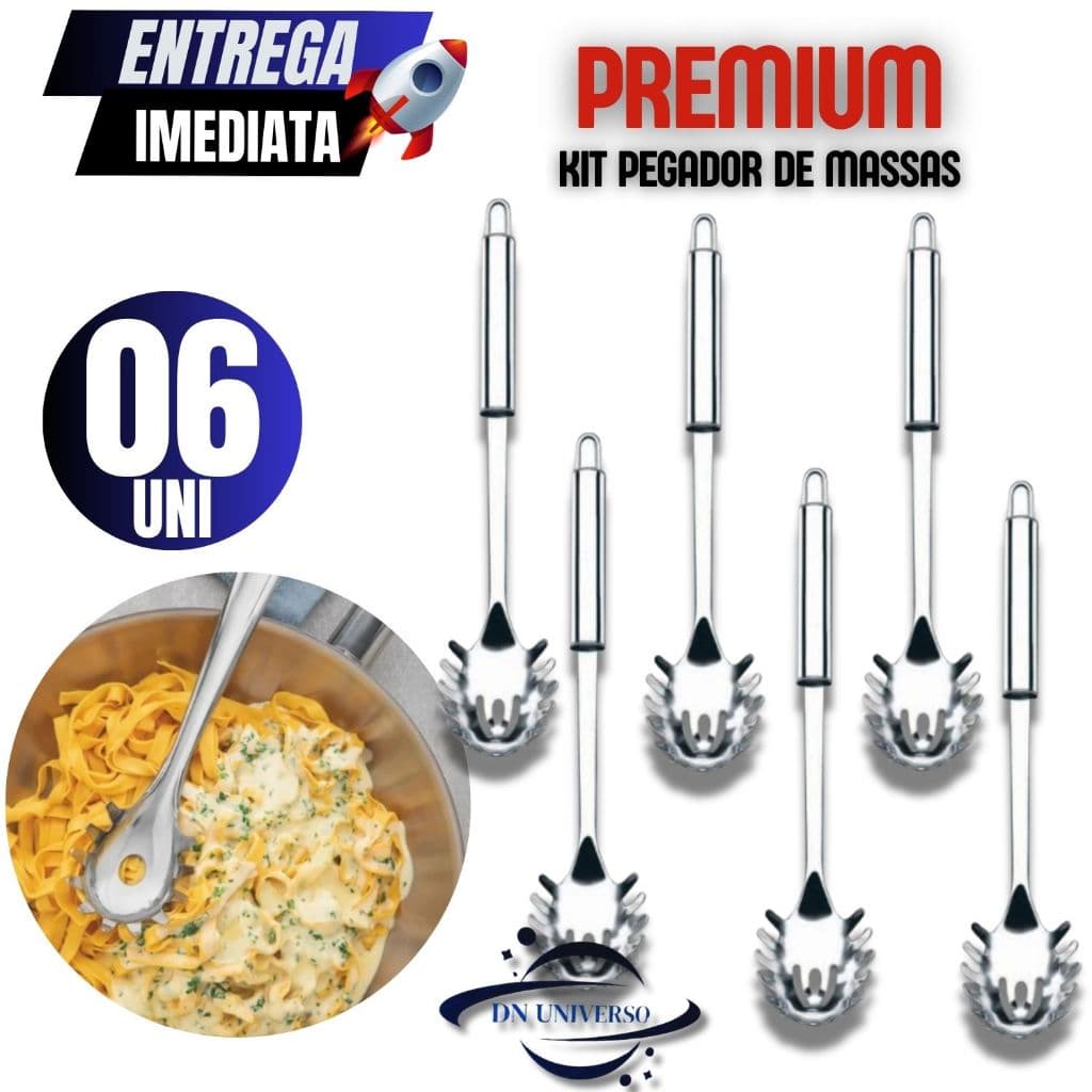 Kit 06 Pegador de Massa Grande Aço inoxidável 32CM Macarronada Espaguete Massas Casa Cozinha Buffet Restaurante