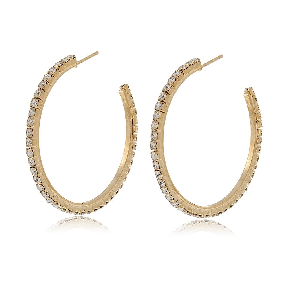 Brinco Feminino Argola Com Pedras Strass 3 Cm Bijuteria