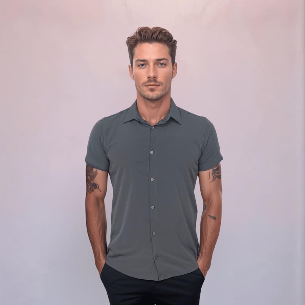 Camisas De Botão Masculina Manga Curta Slim Plus Size
