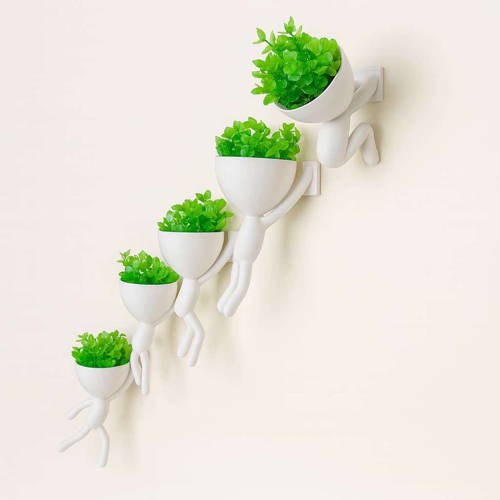Kit 5 Vasos Decorativos de Parede 13cm com Flor artificial Inclusa | Decoração e Enfeite para Sala Quarto Estante Casa