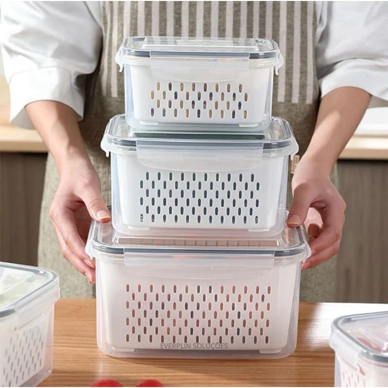 Kit 3 Organizadores Geladeira 5.9 Litros Alimentos Vegetais