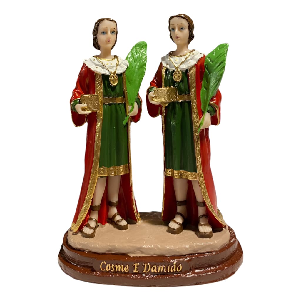 Imagem Decorativa São Cosme e Damião 15cm em Resina Colorida